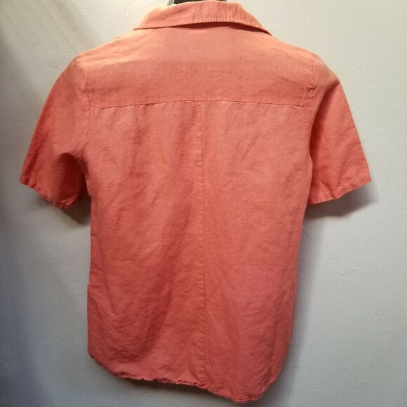 Collection L Womens Sz 6 Orange Cotton Linen Collared Henley Top Blouse High-Low - Picture 2 of 7